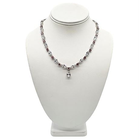 Sterling Silver Pink and Marquise Cut CZ Necklace