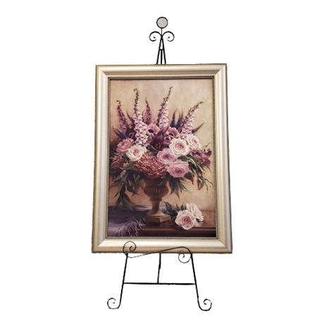 Lavender Roses & Foxgloves Fine Art Print and Metal Display Easel