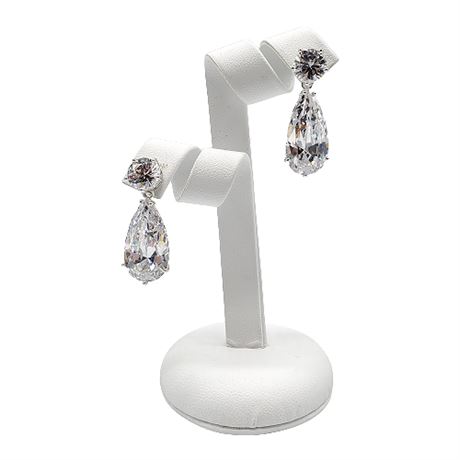 Sterling Silver Large CZ Drop Earrings