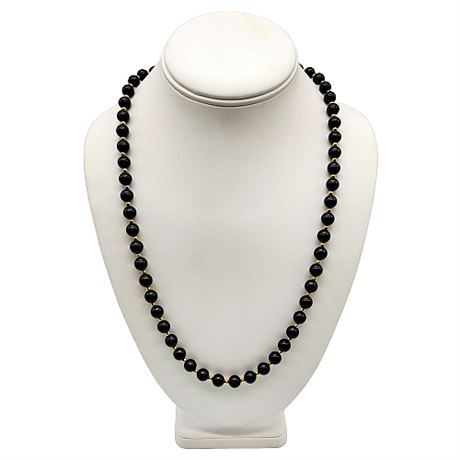14K Gold & Black Onyx Bead Necklace