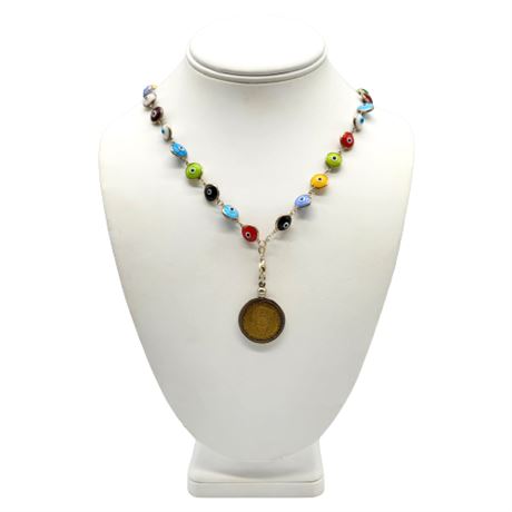 Sterling Silver Evil Eye Necklace w/ Lucky Talisman Coin