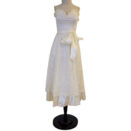 Vintage Gunne Sax Tea Length Strapless Formal Dress