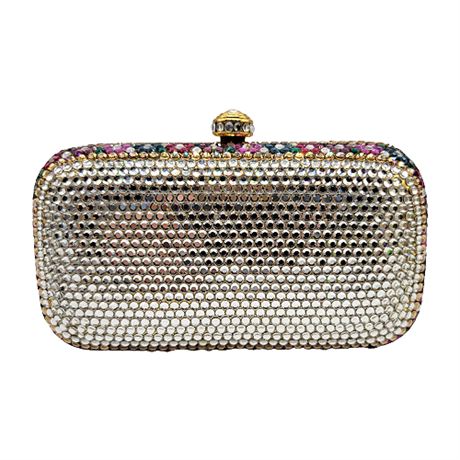 Small Silver & Colorful Flowers Rhinestone Clutch