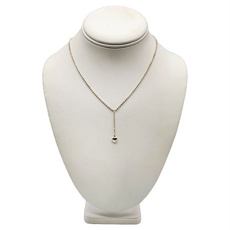 Italian Sterling Silver Heart Drop Ball Chain Necklace