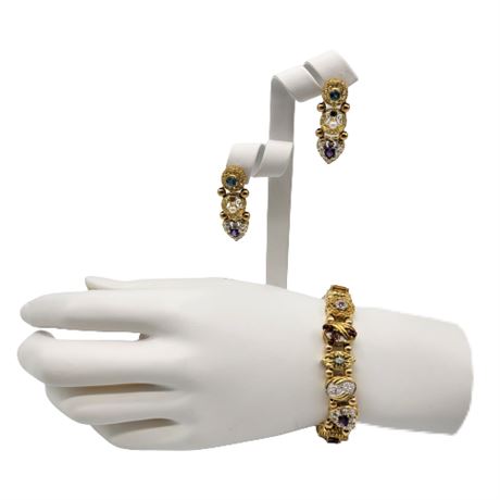 Ola Gorie 10K Gold Gemstone Slide Charm Bracelet & Earrings Set