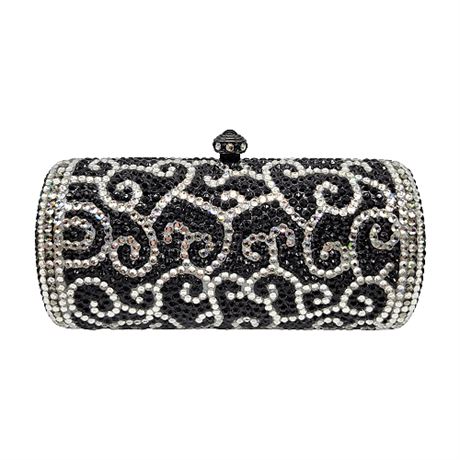 Small Black & Silver Swirls Rhinestone Clutch