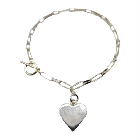 Marsala Sterling Silver Heart Charm Toggle Bracelet