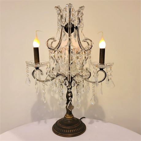 Vintage Style Crystal Prism Candlestick Table Lamp