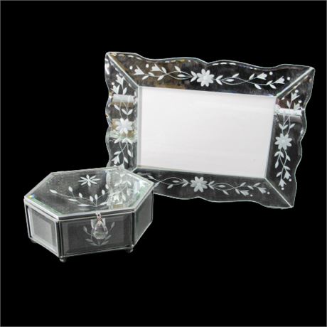 Floral Glass Jewelry Box / Picture Frame / Mirror