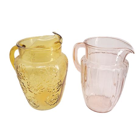 Vintage Yellow / Pink Glass Pitchers