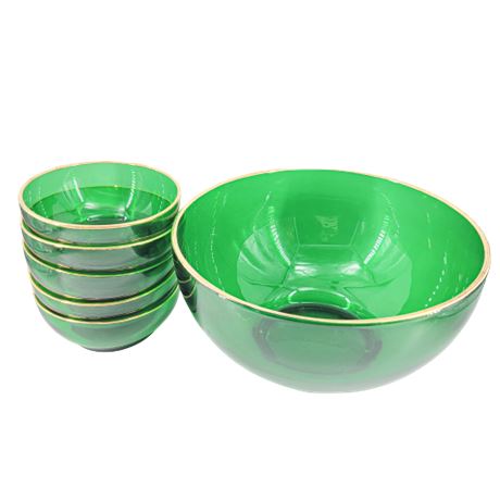 Vintage Green Glass Serving Bowl / Cereal Bowls