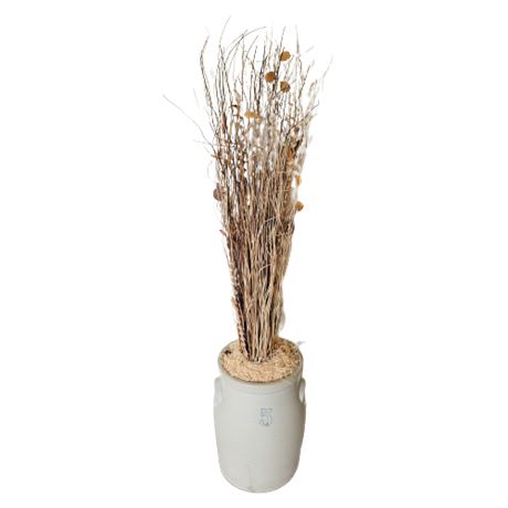 5 Gallon Stoneware Crock Pot / Artificial Plant