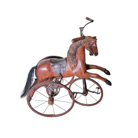 Vintage Miniature Wood / Iron Horse Tricycle