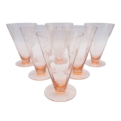 Vintage Optic Pink Depression Glass Footed Parfait/Tumblers (1 of 2)