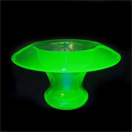 Vintage Uranium Glass Rolled Rim Mushroom Vase