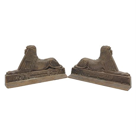 Vintage Egyptian Revival Bronze Sphinx Bookends