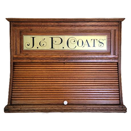 Antique J.&P. Coats Spool Cotton Oak Mercantile Display Cabinet