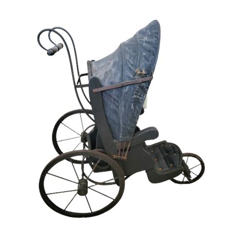 Vintage Navy Blue Pram Doll Baby Carriage