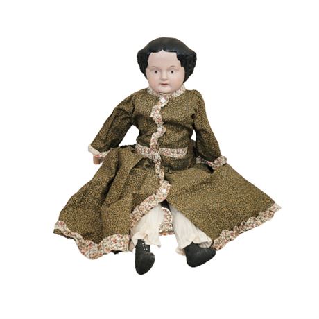 Vintage Reproduction Doll in Green Dress