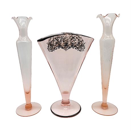 Vintage Pink Depression Glass Vase Lot
