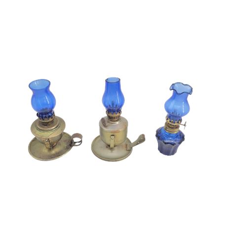 Vintage Cobalt Blue Glass Miniature Lanterns