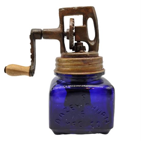 Vintage Dazey Cobalt Blue Glass Mini Butter Churn
