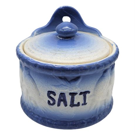 Vintage Blue & White Wall Hanging Salt Box