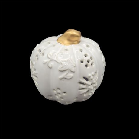 Temptations Light Up White Porcelain Pumpkin Lamp