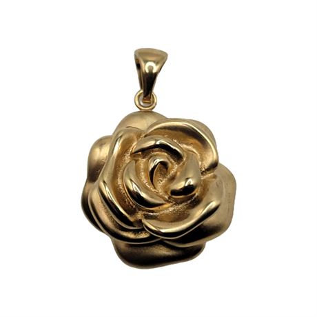14K Gold Signed Rose Pendant