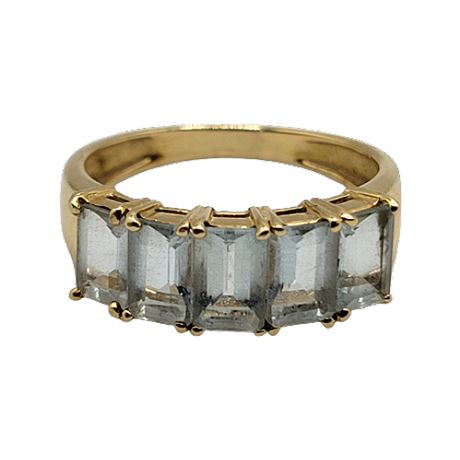 14K Gold Signed Aquamarine Eternity Ring