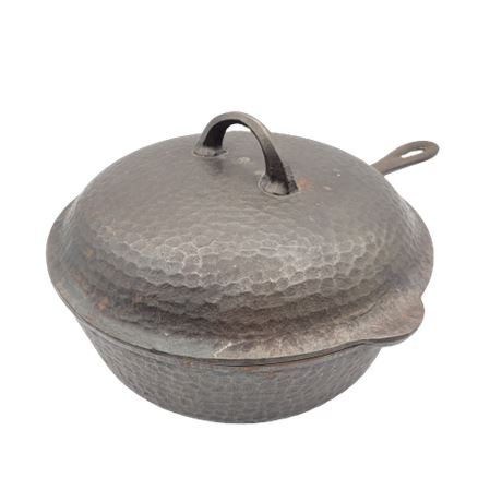 Vintage Chicago Hardware Foundry Hammered Cast Iron Chicken Fryer #89B w/ Lid