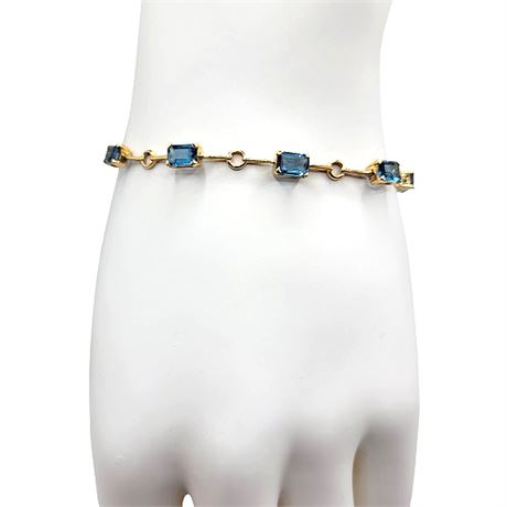 14K Gold Signed London Blue Topaz Bracelet