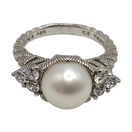 Judith Ripka Sterling Silver Genuine Pearl & CZ Ring
