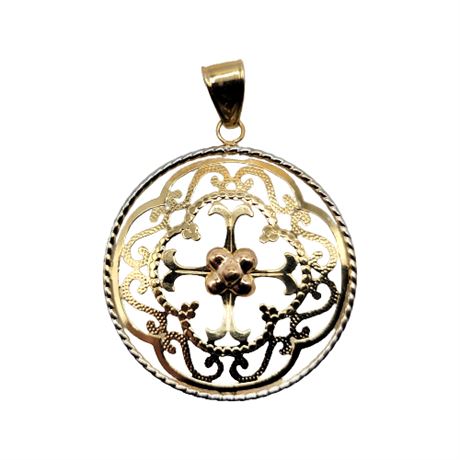 14K Gold Tri-Color Filigree Pendant