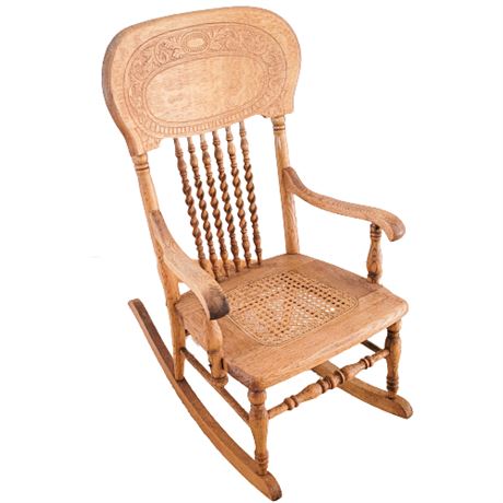 Vintage Tiger Oak Spindle Back Rocking Chair