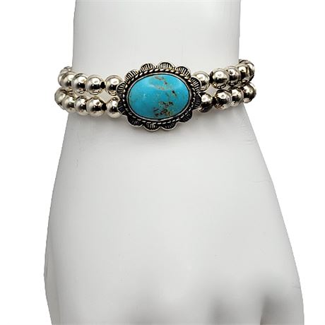 Relios Sterling Silver Bead & Turquoise Cuff Bracelet