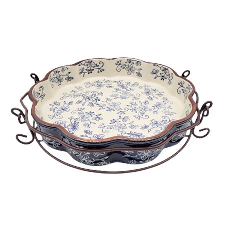 Hand Painted Temp-tations Floral Lace 10" Diam Baking Dish