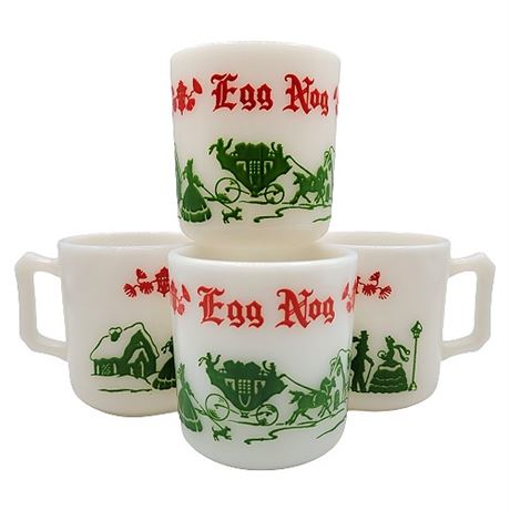 Hazel Atlas Milk Glass "Egg-Nog" Mugs, Set of 4 (2 of 3 Available)