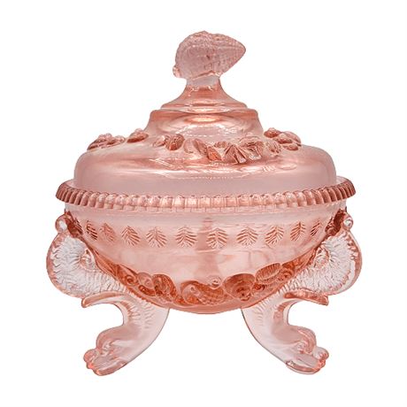 Westmoreland Glass "Argonaut Shell" Pink Footed Candy Dish w/ Lid