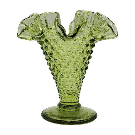 Fenton "Hobnail Green" Double Crimped Footed Vase