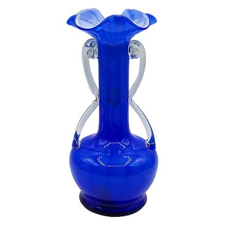 Vintage Cobalt Blue Murano Style Cased Glass Vase