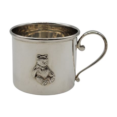 Solid Sterling Silver Baby Cup w/ Teddy Bear