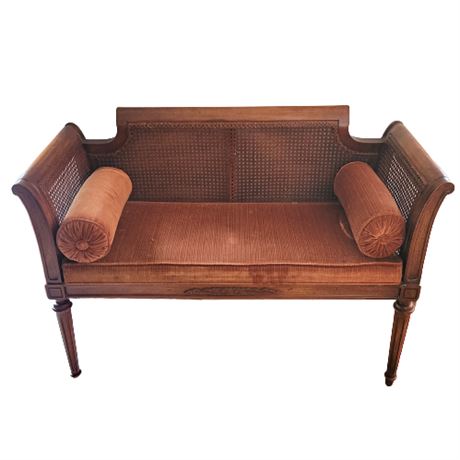 Vintage Walnut / Cane Bench