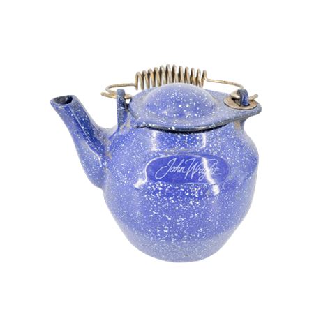 Vintage John Wright Cast Iron Dark Blue Speckled Teapot