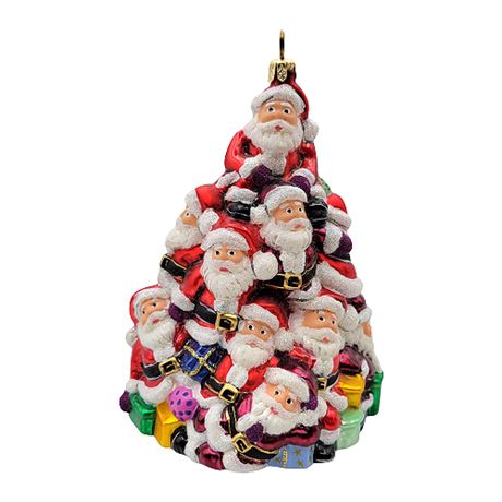 "Stack of Santa's" Polonaise Collection by Komozja Blown Glass Ornament