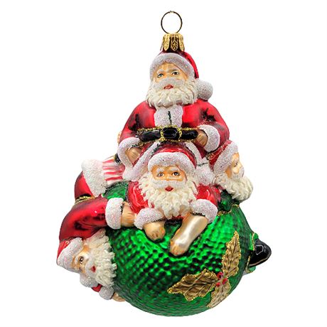 "Santa Coming Out Of Sack" Polonaise Collection by Komozja Blown Glass Ornament