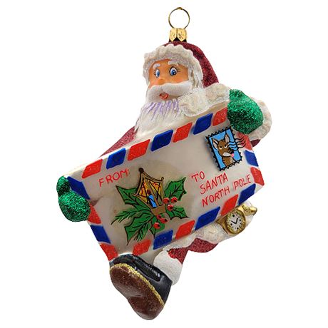"Santa With Letter" Polonaise Collection by Komozja Blown Glass Ornament