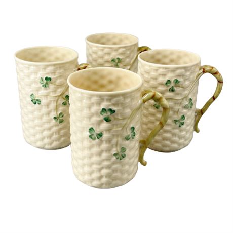 Belleek Pottery "Basket Weave" Irish Coffee Cups