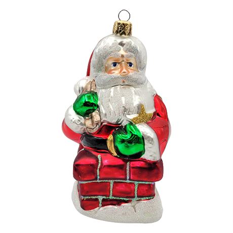 "Santa On Chimney" Kurt S. Adler Polonaise Collection Blown Glass Ornament