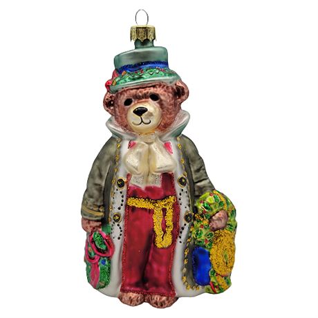 Peggy Abrams "Bear King" Hand Painted Blown Glass Ornament